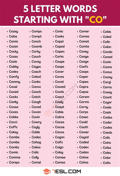 215 Common 5 Letter Words Starting With CO 7ESL