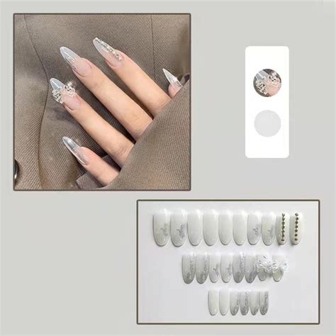 【24pcs】3D Rhinestone Fake Nails, Fake Nails with Personalized Stone ...