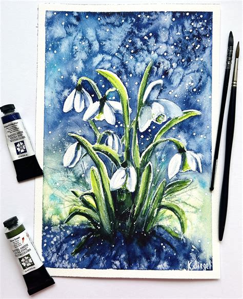 Snowdrop Painting Spring Flowers Painting White Snowdrop Flowers Wall