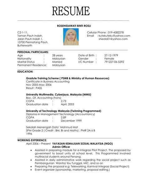 Sample Resume Format Malaysia