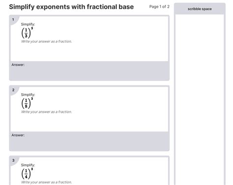 Simplify Exponents With Fractional Base Worksheet [PDF] (6.RP.A.1): 6th ...