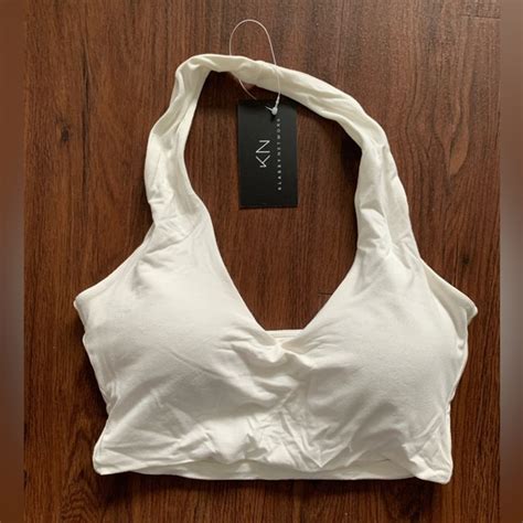 Klassy Network Tops Klassy Network Halter Cropped Top In Off White