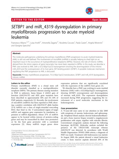 Pdf Setbp And Mir Dysregulation In Primary Myelofibrosis