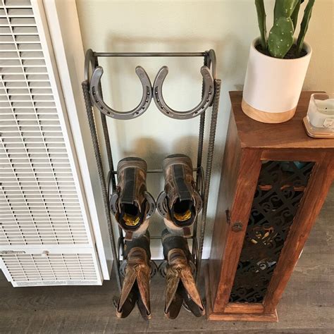 Rustic Standing Horseshoe Boot Rack 3 Pairs The Heritage Etsy