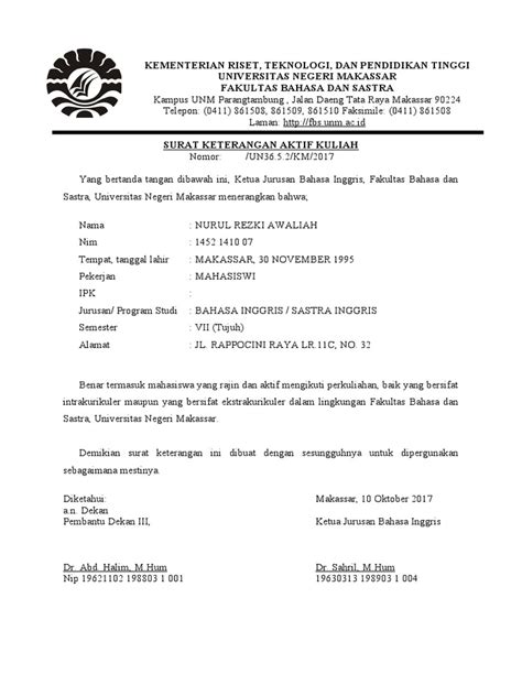 Surat Keterangan Aktif Kuliah Pdf