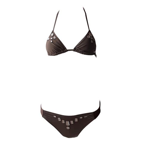 DIOR GALLIANO Vintage Y2K Brown Gem Bikini 2pc Swim Bathing Suit For
