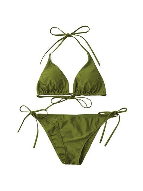 LSFYSZD Women Split Swimsuit Set Solid Color Backless Deep V Neck Bikini Lace Up Panties For