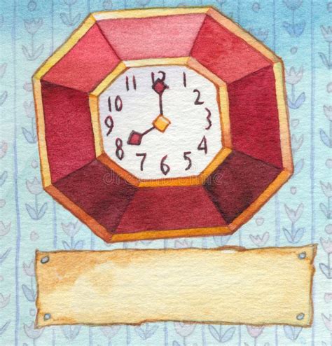 Series Of Watercolors Wall Clock With A Banner For Text Stock