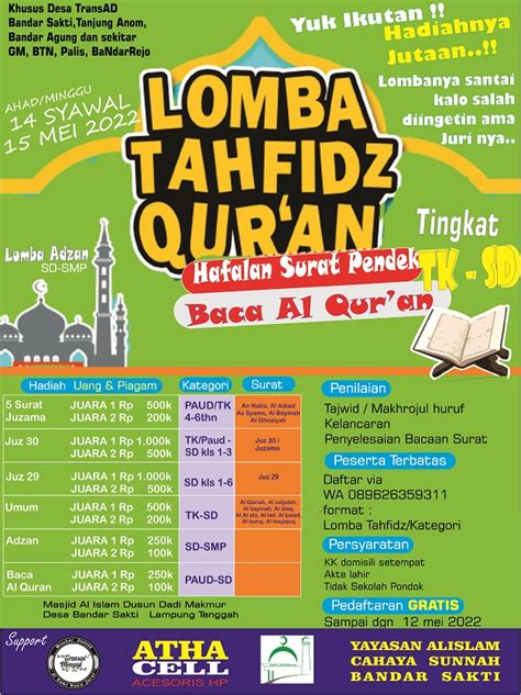 Dibuka Pendaftaran Lomba Tahfidz Pemula Masjid Alislam