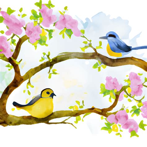 Watercolor Birds on Branches · Creative Fabrica