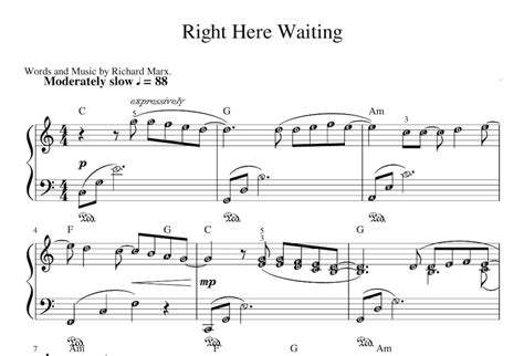 Right Here Waiting Piano Sheet Music Score With Note Names FREE Voice & Piano Part Sheet Music ...