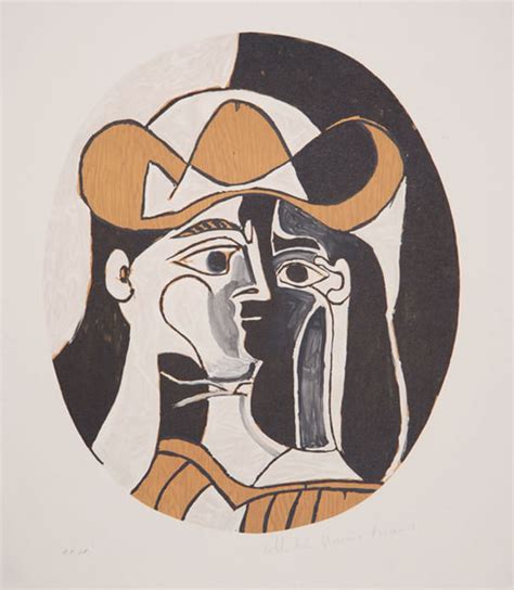 Pablo Picasso Estate Collection Femme Au Chapeau Hand Signed With Coa