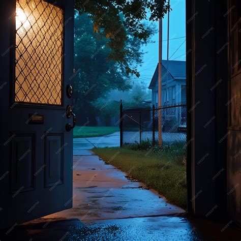 A dark front door with a light on the front door | Premium AI-generated