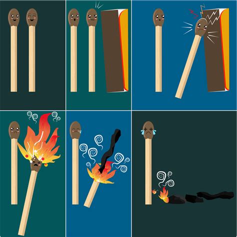 Lighted Match And Burned Match With Emoticon Expression 6920354 Vector