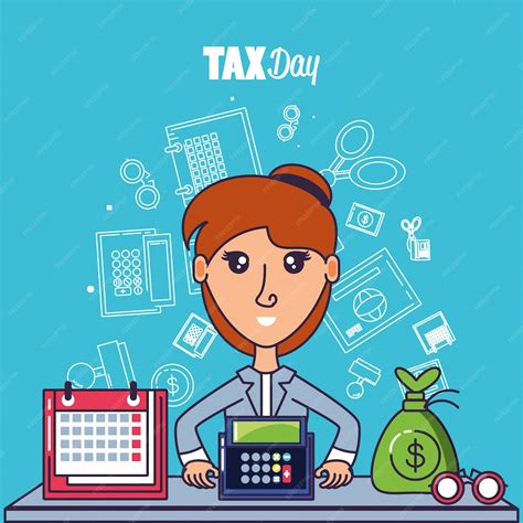 Premium Vector Tax Day With Businesswoman And Set Icons