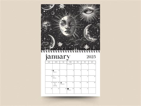 2025 Calendar Moon Phases 2025 Monthly Planner Moon Calendar - Etsy