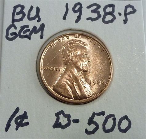 1938 P Gem BU RED Lincoln Wheat Cent D 500 For Sale Buy Now