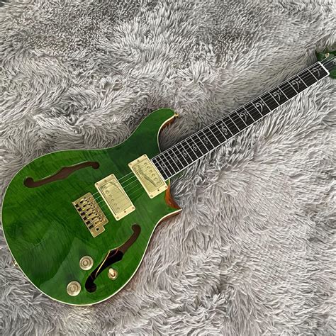 Semi Hollow Body PRS Electric Guitar Green Quilted Maple Top Gold