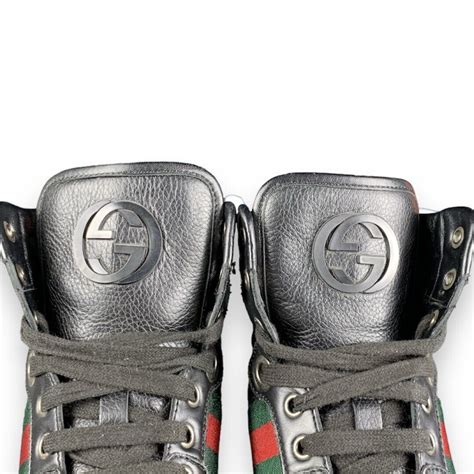 Gucci Shoes Men High Top Black Leather Guccissima Siz Gem