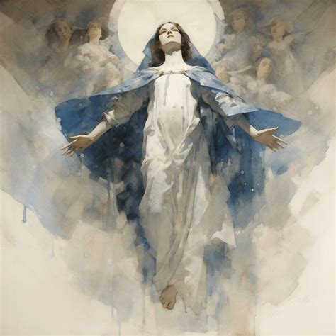 A Painting Of The Immaculate Mary With Her Arms Outstretched In Front