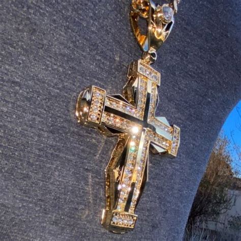 Mens K Gold Plated Huge Flared Double Cross Pendant Cuban Hip Hop