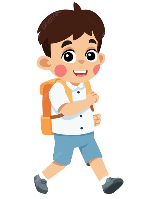 Chico Ir A La Escuela Caminando Mano Columpiándose Png Dibujos Niño