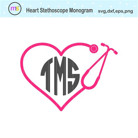 Stethoscope Monogram Svg Stethoscope Svg Nurse Monogram Svg Heart