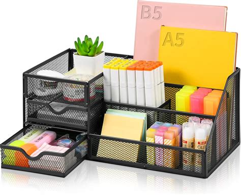 Marbrasse Mesh Desk Organizer With Drawers Multifunctional Desk