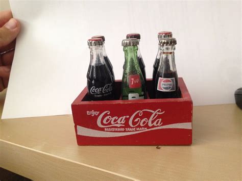 Vintage Miniature Coca Cola Mini Bottles Pepsi Up Wooden Crate