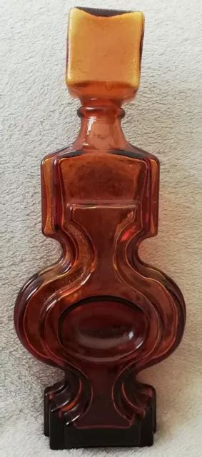 Ancienne Vintage Carafe Bouteille En Verre D Empoli Violon Marron Ambr