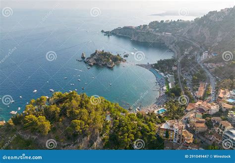 Amazing Aerial View of Isola Bella Island in Taormina, Sicily Stock ...