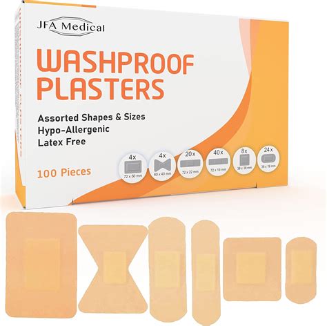 Jfa Washproof Assorted Plasters 6 Sizes 100 Plasters Per Box Amazon