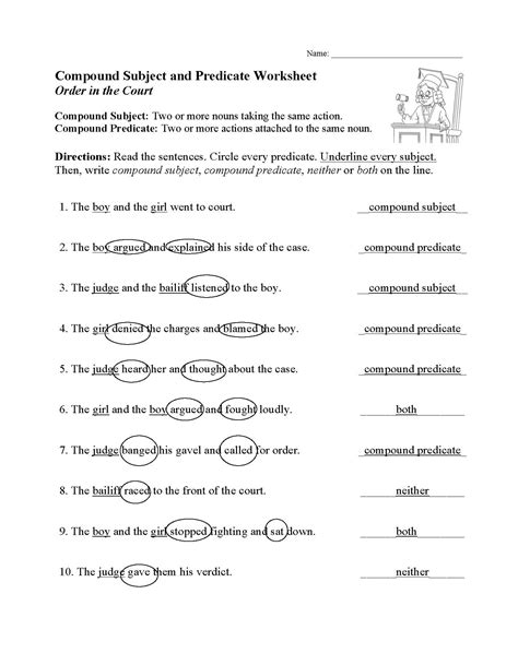 Compound Subject And Predicate Worksheet Sentence Structure Activity