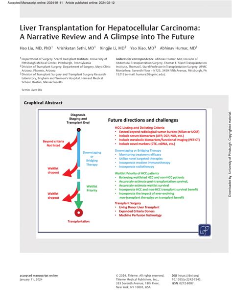 Pdf Liver Transplantation For Hepatocellular Carcinoma A Narrative