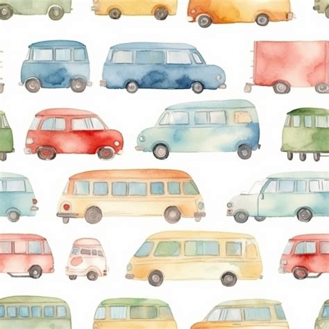 Premium Photo Watercolor Seamless Pattern With Cars In A Row