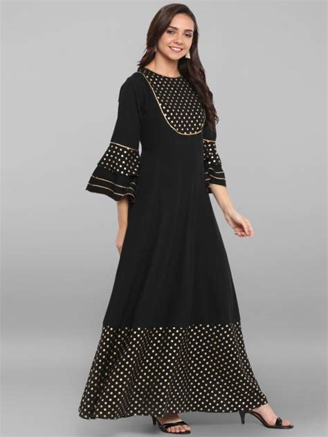 Buy Janasya Women Black Foil Print Poly Crepe Kurta Online At Best Prices In India Jiomart