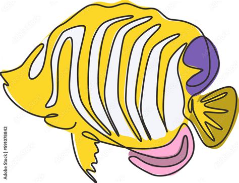 One Continuous Line Drawing Of Cute Regal Angelfish For Company Logo