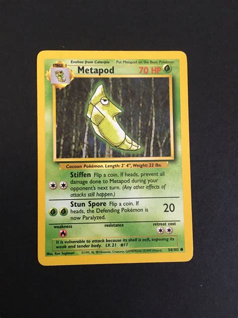 Pokemon Metapod 54 102 Base Set Excellent Condition Actual Card