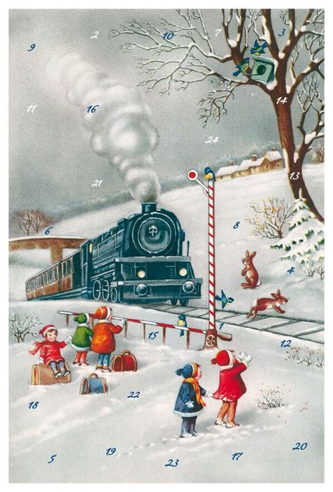 Nostalgischer Adventskalender Dampflokomotive Winterlandschaft A