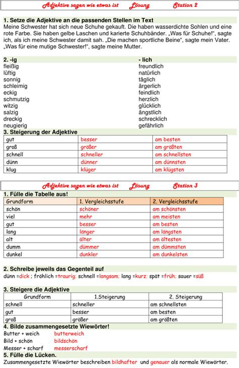 Bungsblatt Zu Adjektive