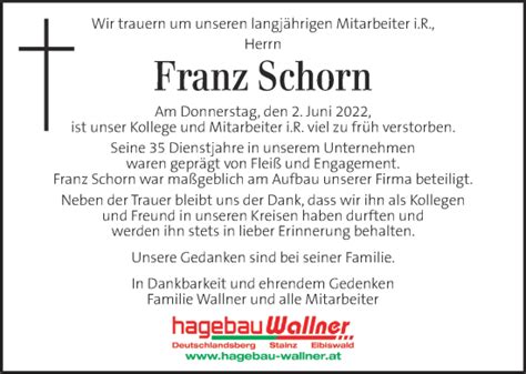 Traueranzeigen Von Franz Schorn Trauer Kleinezeitung At