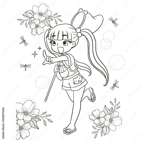 Girl Running Cartoon Doodle Kawaii Anime Coloring Page Cute Illustration Drawing Clipart