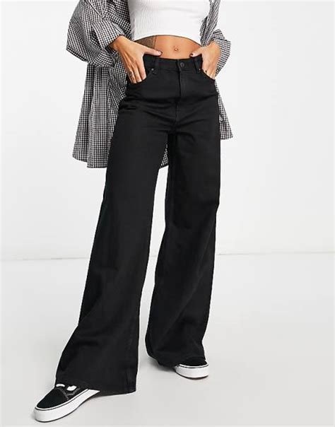 Bershka High Waisted Wide Leg Jeans In Black Asos