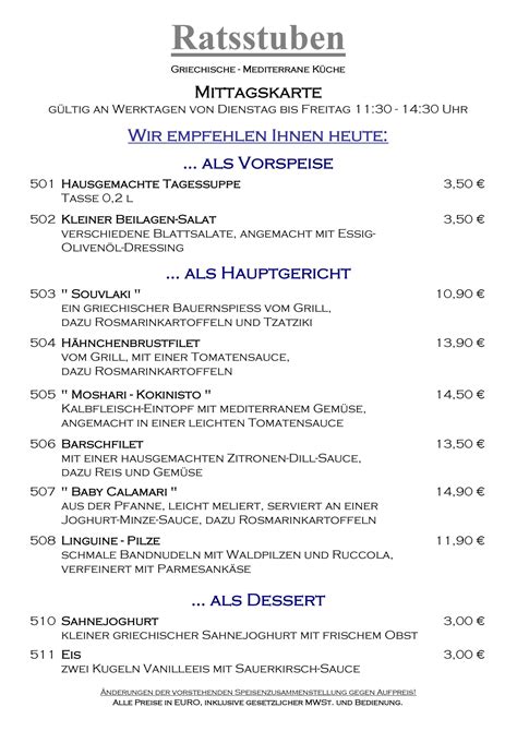 Menu Ratsstuben K Nigstein