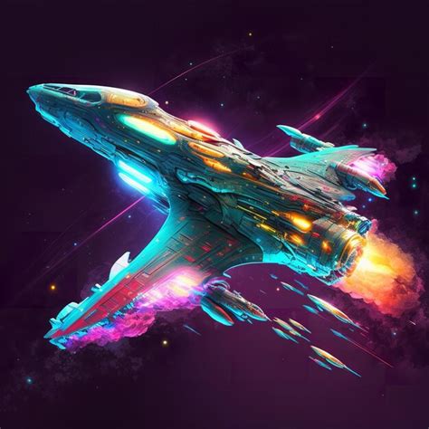 Un Dibujo De Una Nave Espacial Con Una Luz De Colores Foto Premium