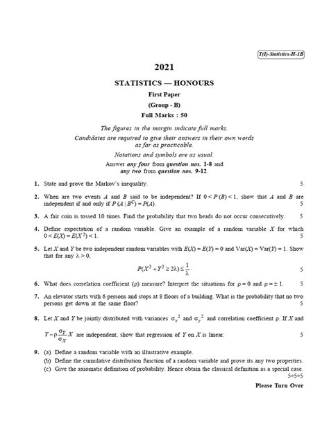 Cu 2021 B Sc Honours Statistics Part I Paper Ib Qp Download Free