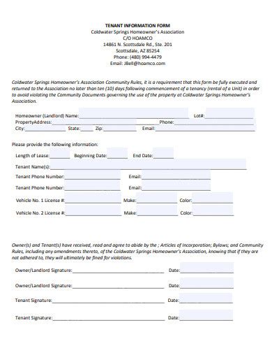 19 Tenant Information Form Templates In Pdf Doc Free And Premium