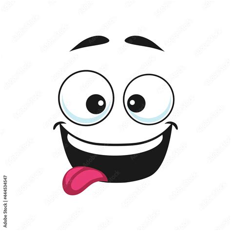 Cartoon face, happy smile vector emoji with open mouth and sticking ...