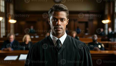 A Male Lawyer Stands Confidently In The Courtroom A Portrait Capturing