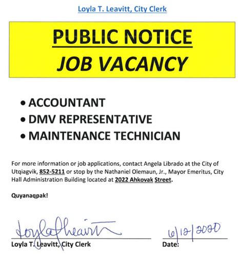 Public Notice Job Vacancies The City Of Utqiagvik